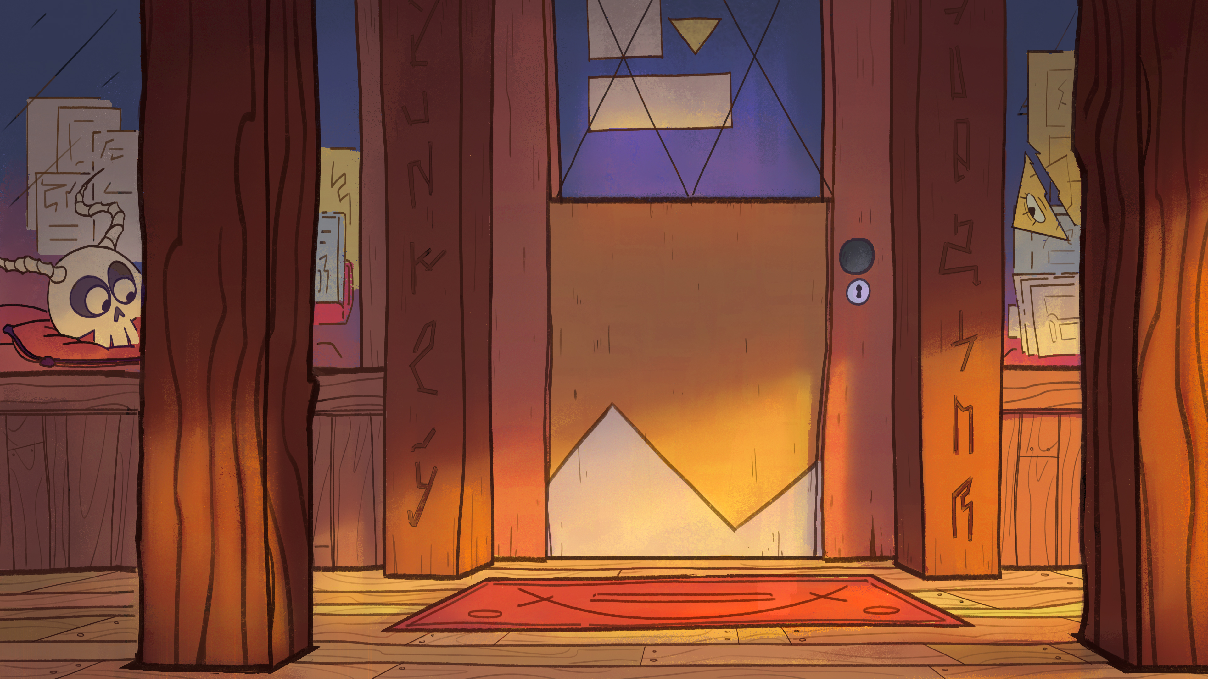 Sketches of a house in the style of Gravity Falls