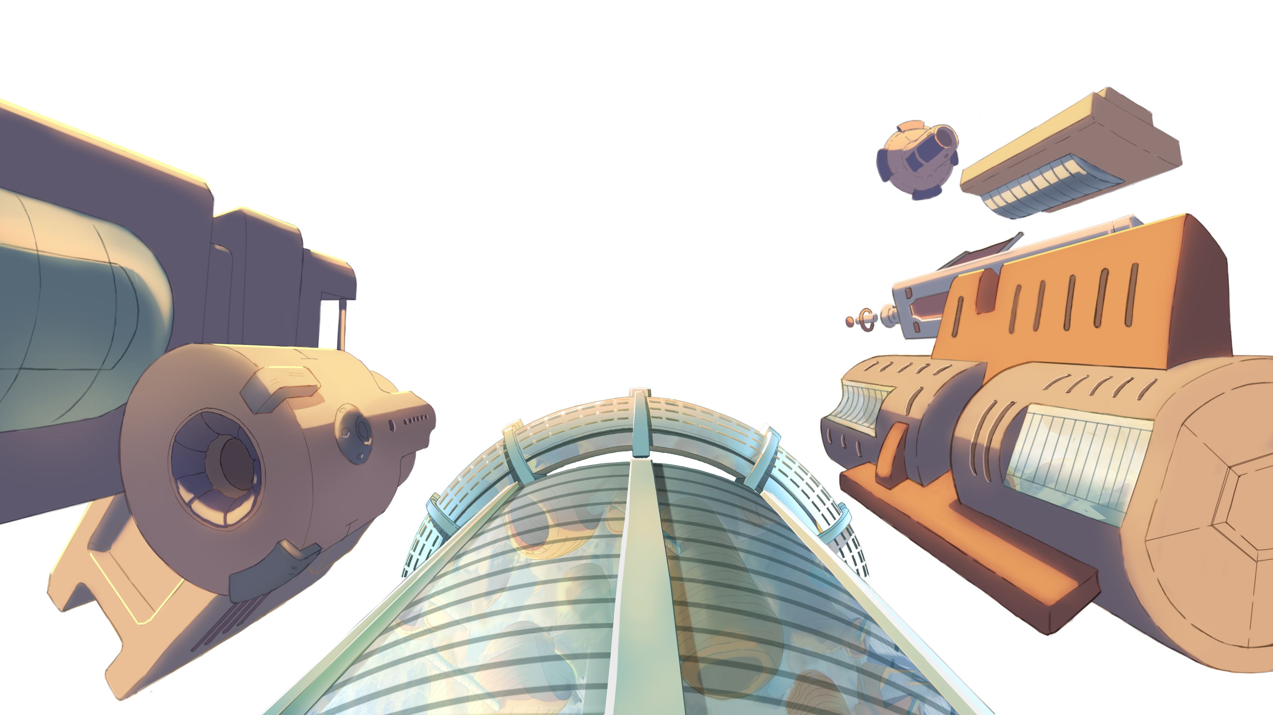 Drawing of futuristic buildings